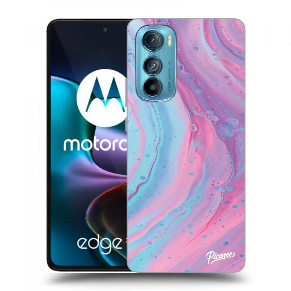 Picasee silikonowe czarne etui na Motorola Edge 30 - Pink liquid