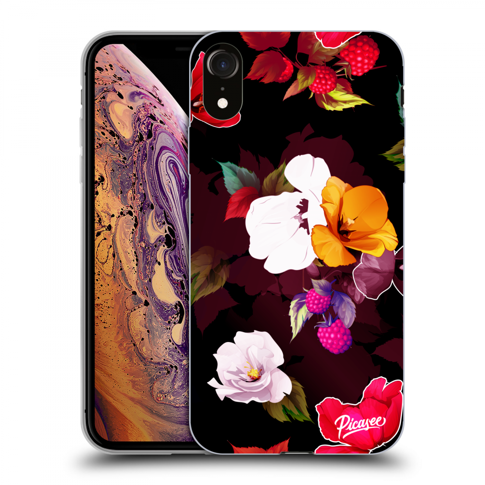 Picasee silikonowe czarne etui na Apple iPhone XR - Flowers and Berries