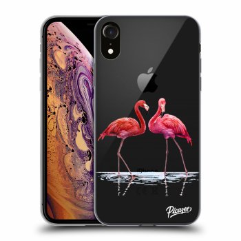 Picasee silikonowe przeźroczyste etui na Apple iPhone XR - Flamingos couple