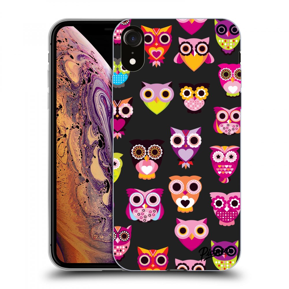 Picasee silikonowe czarne etui na Apple iPhone XR - Owls
