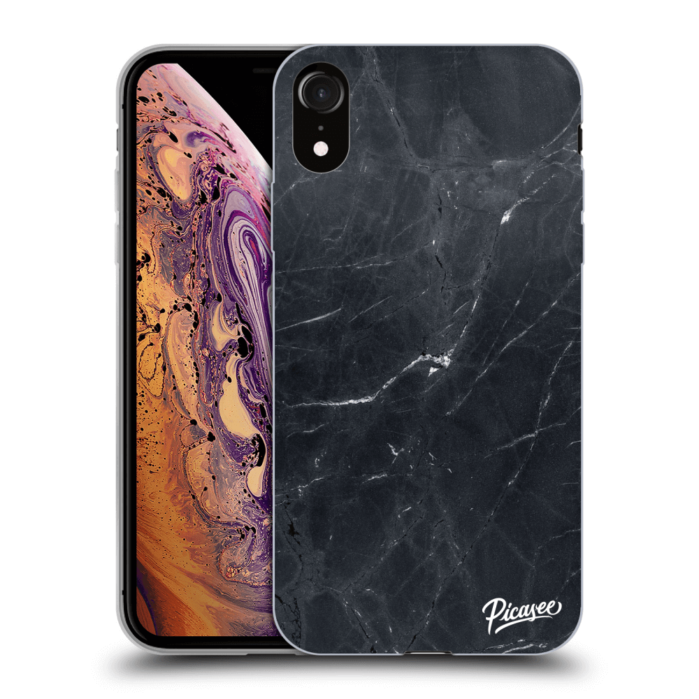 Picasee silikonowe czarne etui na Apple iPhone XR - Black marble