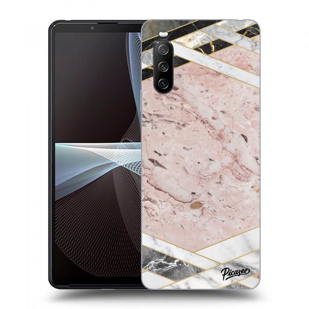 Picasee silikonowe czarne etui na Sony Xperia 10 III - Pink geometry