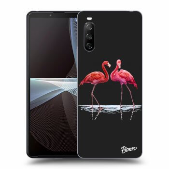 Picasee silikonowe czarne etui na Sony Xperia 10 III - Flamingos couple