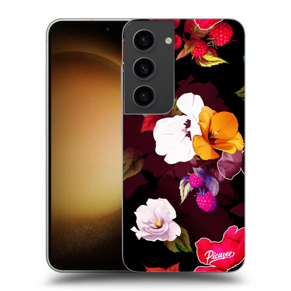 Picasee silikonowe czarne etui na Samsung Galaxy S23 5G - Flowers and Berries