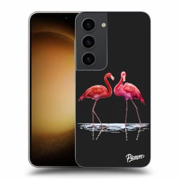Picasee silikonowe czarne etui na Samsung Galaxy S23 5G - Flamingos couple