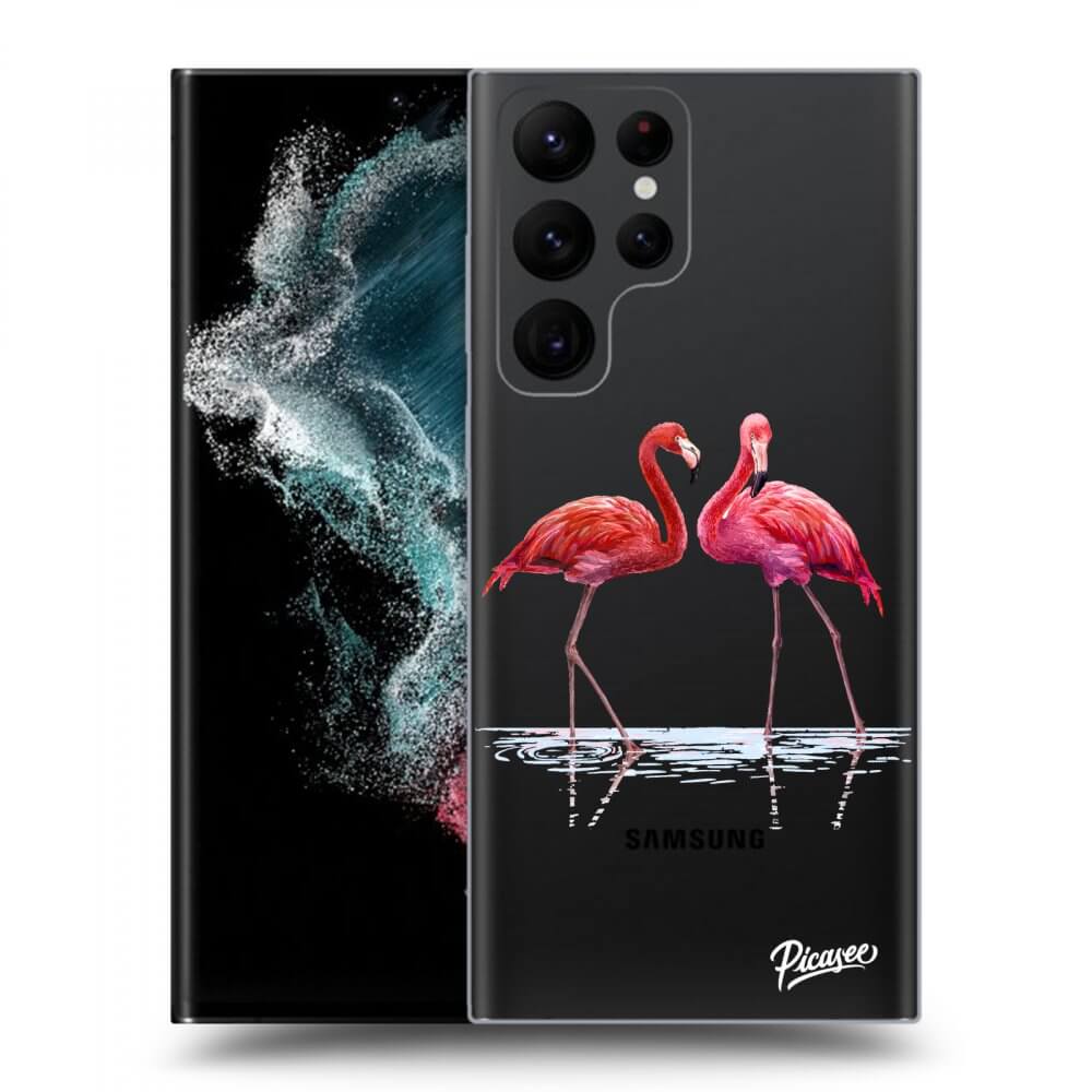 Picasee silikonowe przeźroczyste etui na Samsung Galaxy S23 Ultra 5G - Flamingos couple