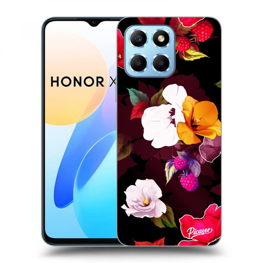 Picasee silikonowe czarne etui na Honor X8 5G - Flowers and Berries