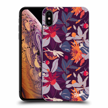 Picasee silikonowe czarne etui na Apple iPhone XS Max - Purple Leaf