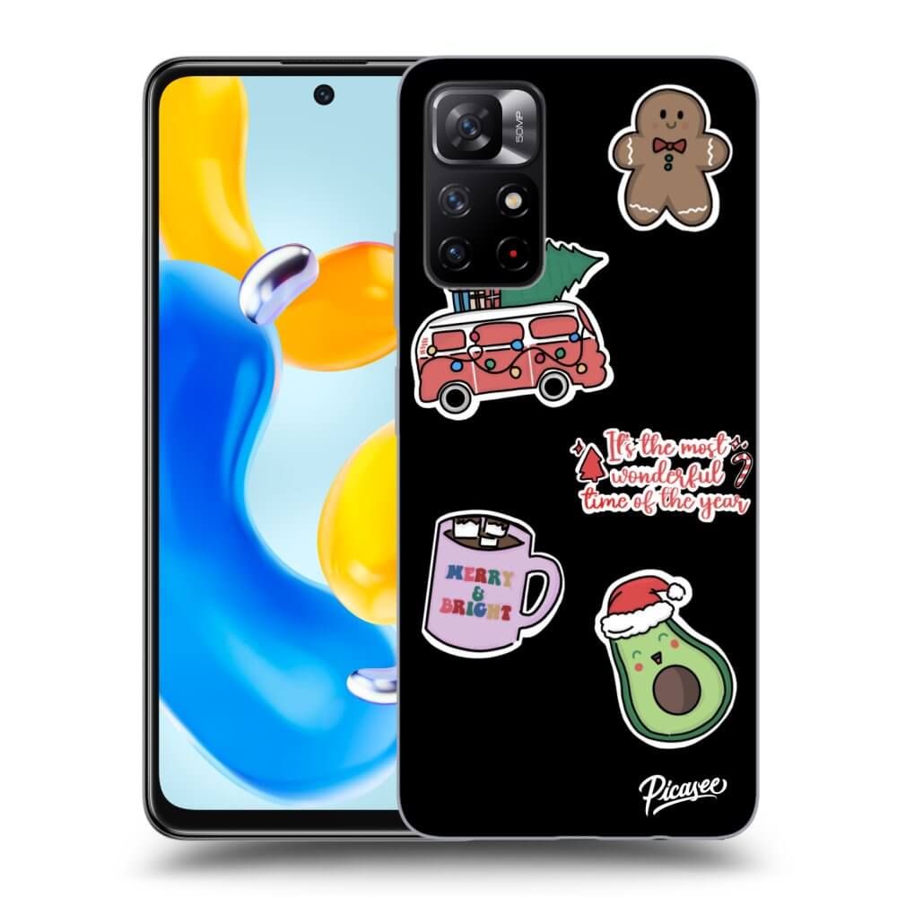Picasee silikonowe czarne etui na Xiaomi Redmi Note 11S 5G - Christmas Stickers