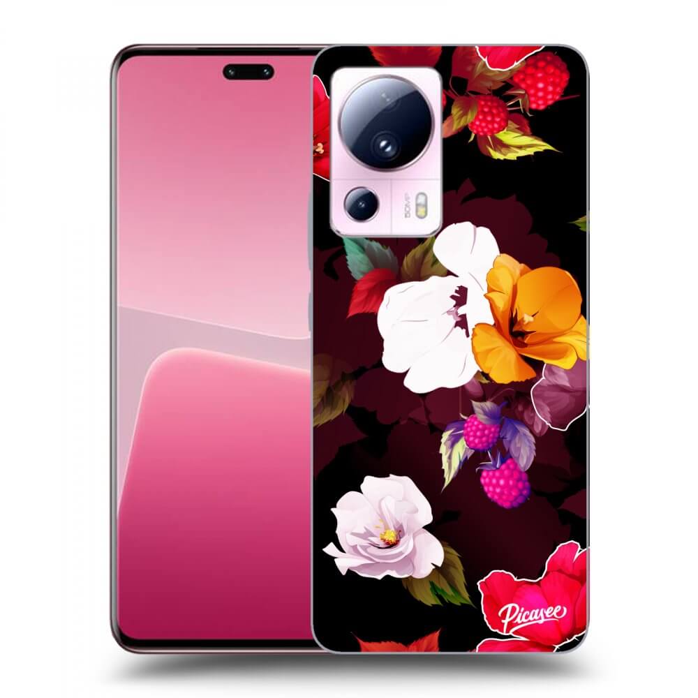 Picasee silikonowe czarne etui na Xiaomi 13 Lite - Flowers and Berries