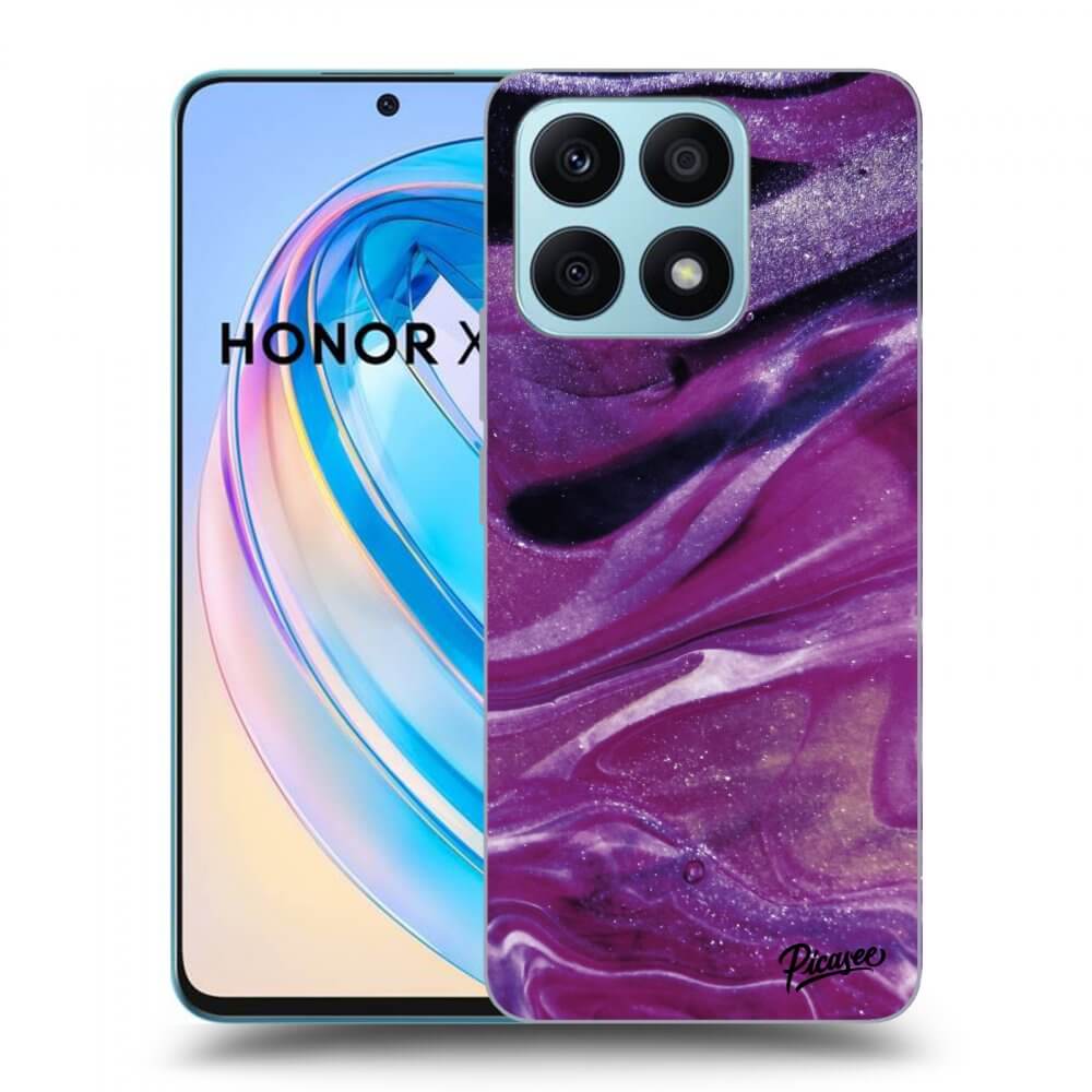 Picasee silikonowe czarne etui na Honor X8a - Purple glitter