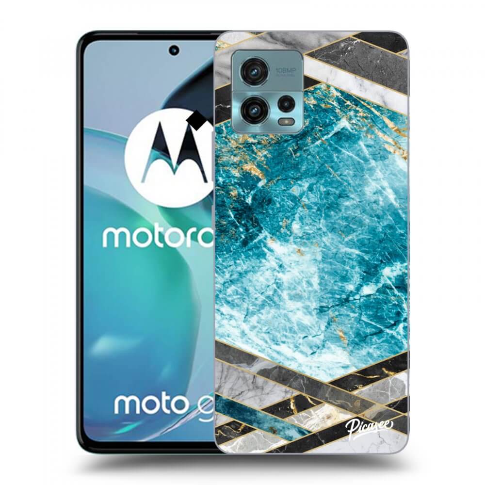 Picasee silikonowe czarne etui na Motorola Moto G72 - Blue geometry