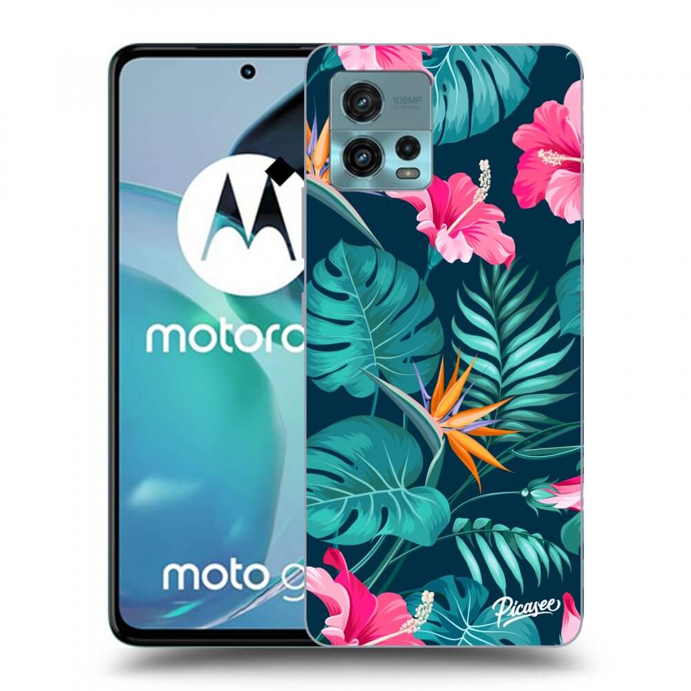 Picasee silikonowe czarne etui na Motorola Moto G72 - Pink Monstera