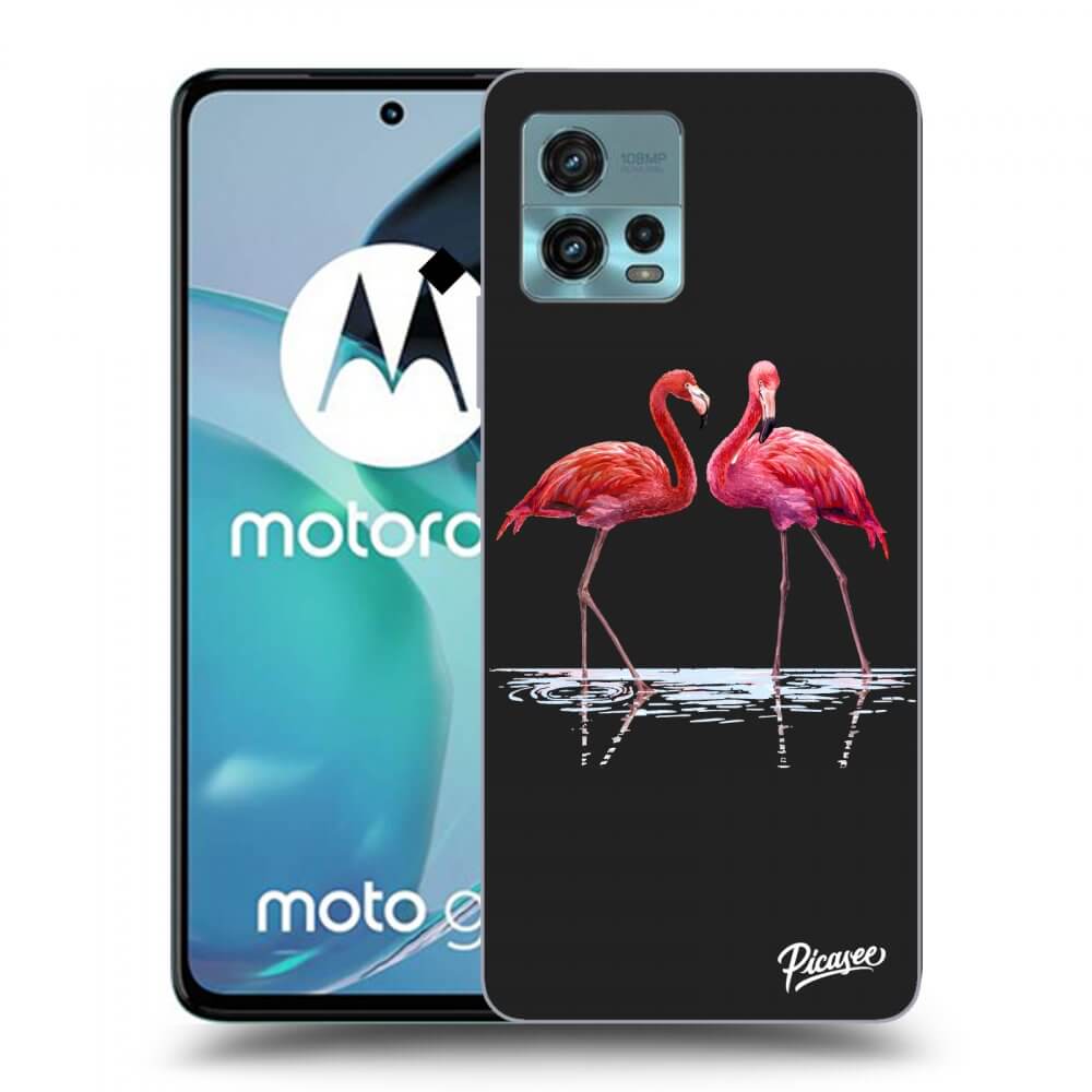 Picasee silikonowe czarne etui na Motorola Moto G72 - Flamingos couple