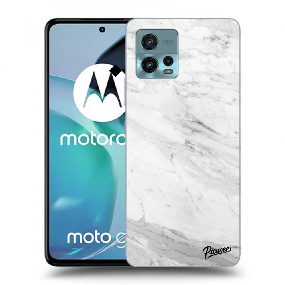 Picasee silikonowe czarne etui na Motorola Moto G72 - White marble