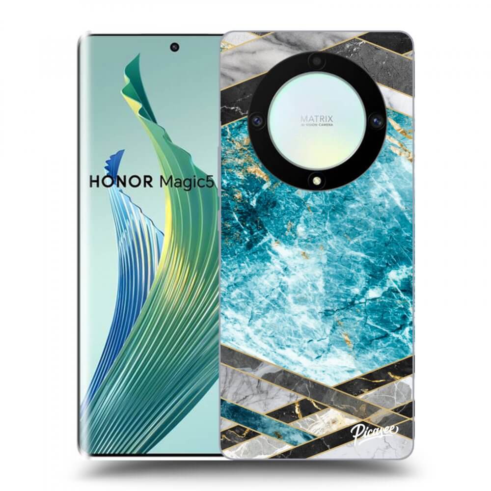Picasee silikonowe czarne etui na Honor Magic5 Lite 5G - Blue geometry
