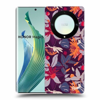 Picasee silikonowe przeźroczyste etui na Honor Magic5 Lite 5G - Purple Leaf