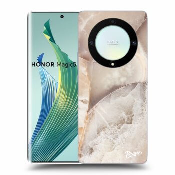 Picasee silikonowe czarne etui na Honor Magic5 Lite 5G - Cream marble