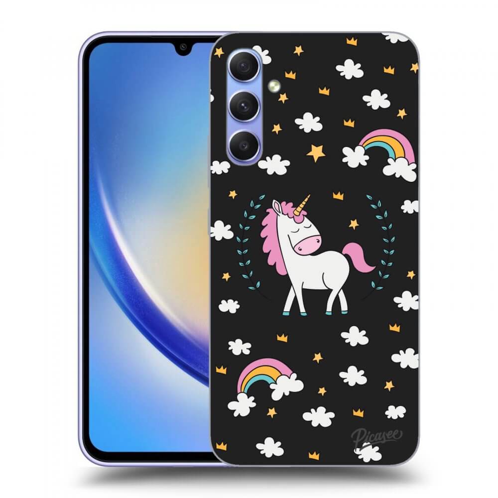 Picasee silikonowe czarne etui na Samsung Galaxy A34 5G A346B - Unicorn star heaven