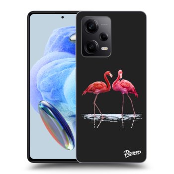 Picasee silikonowe czarne etui na Xiaomi Redmi Note 12 5G - Flamingos couple