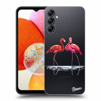 Picasee silikonowe przeźroczyste etui na Samsung Galaxy A14 4G A145R - Flamingos couple