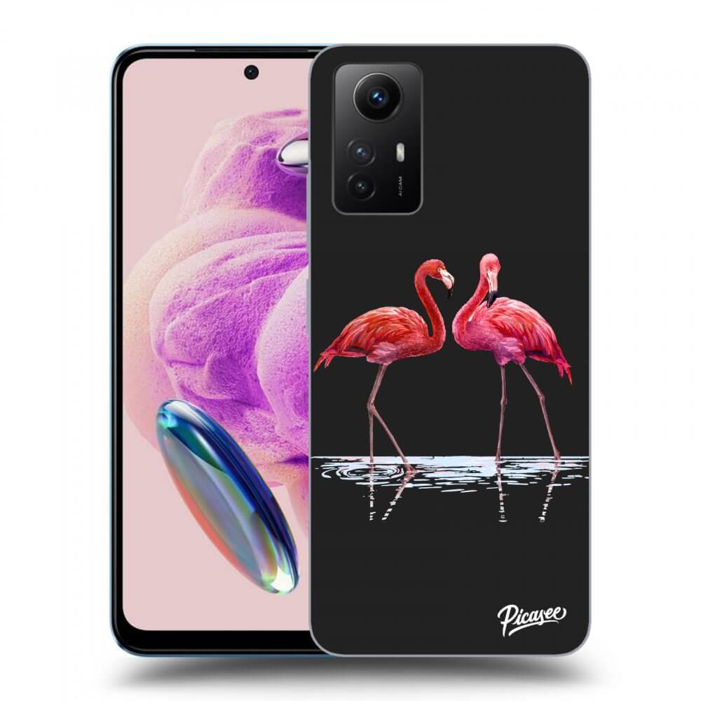 Picasee silikonowe czarne etui na Xiaomi Redmi Note 12S - Flamingos couple