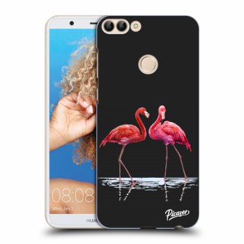 Picasee silikonowe czarne etui na Huawei P Smart - Flamingos couple