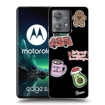 Picasee silikonowe czarne etui na Motorola Edge 40 Neo - Christmas Stickers