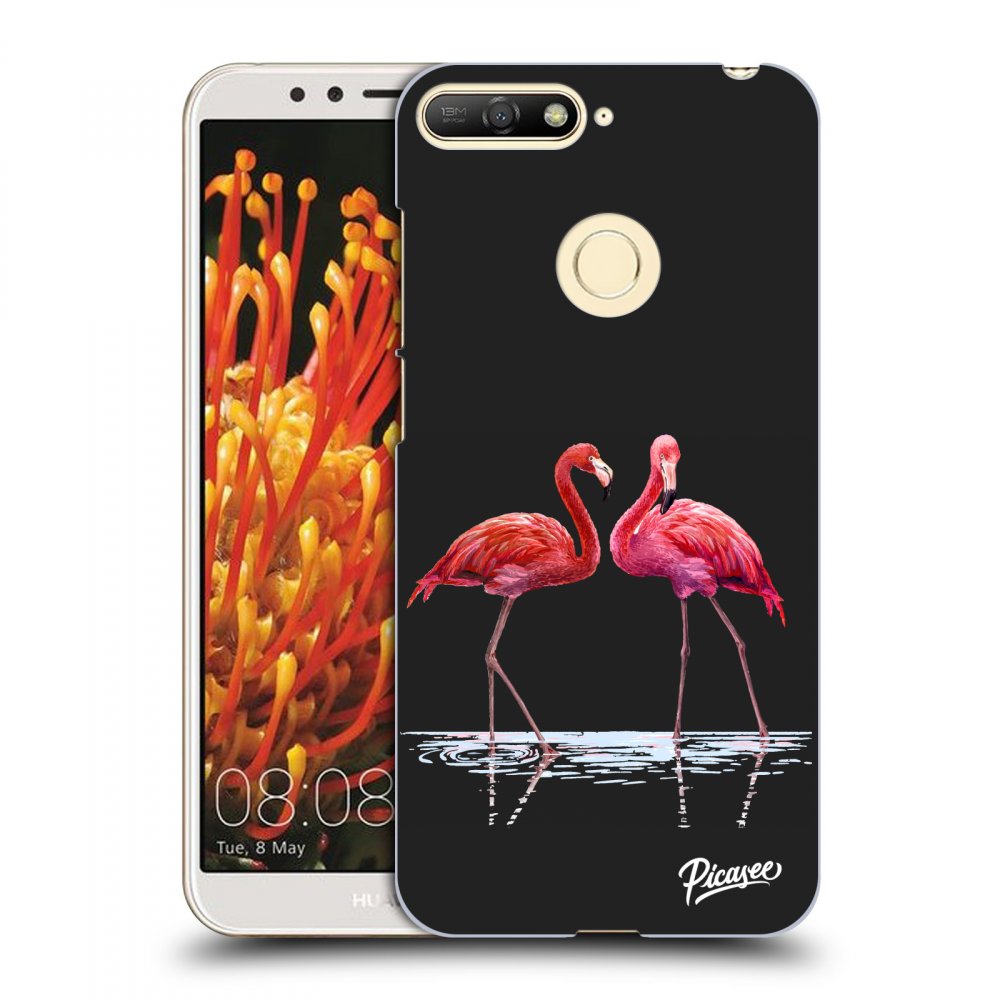 Picasee silikonowe czarne etui na Huawei Y6 Prime 2018 - Flamingos couple
