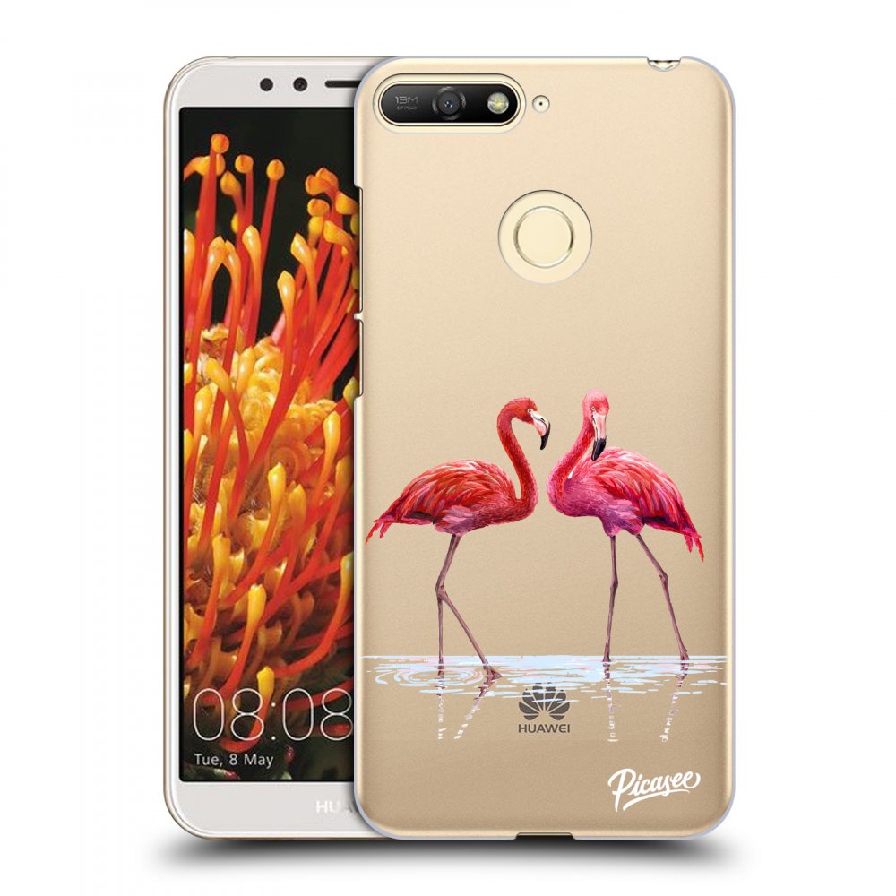 Picasee silikonowe przeźroczyste etui na Huawei Y6 Prime 2018 - Flamingos couple