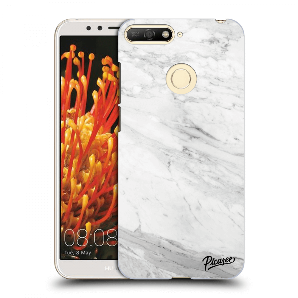 Picasee silikonowe czarne etui na Huawei Y6 Prime 2018 - White marble