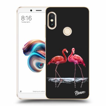 Picasee silikonowe czarne etui na Xiaomi Redmi Note 5 Global - Flamingos couple