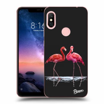 Picasee silikonowe czarne etui na Xiaomi Redmi Note 6 Pro - Flamingos couple