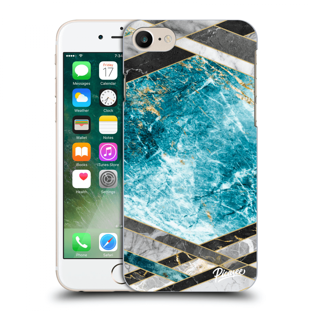 Picasee silikonowe przeźroczyste etui na Apple iPhone 7 - Blue geometry