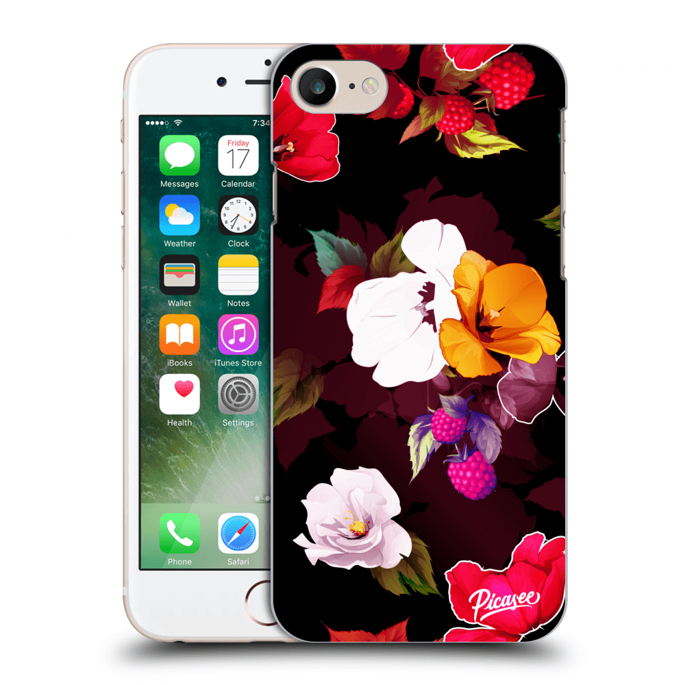 Picasee silikonowe czarne etui na Apple iPhone 7 - Flowers and Berries
