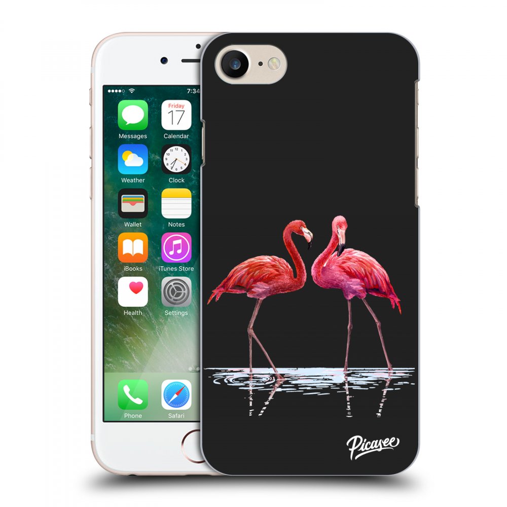 Picasee silikonowe czarne etui na Apple iPhone 7 - Flamingos couple