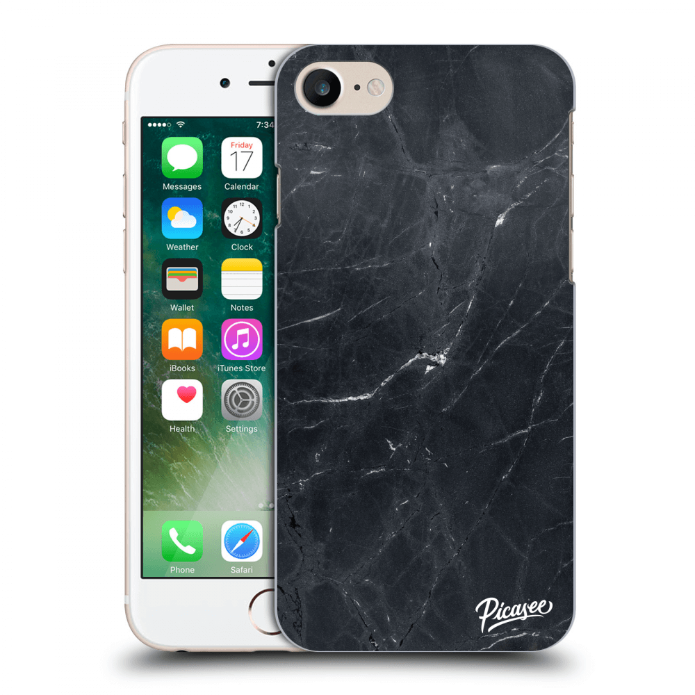 Picasee silikonowe przeźroczyste etui na Apple iPhone 7 - Black marble