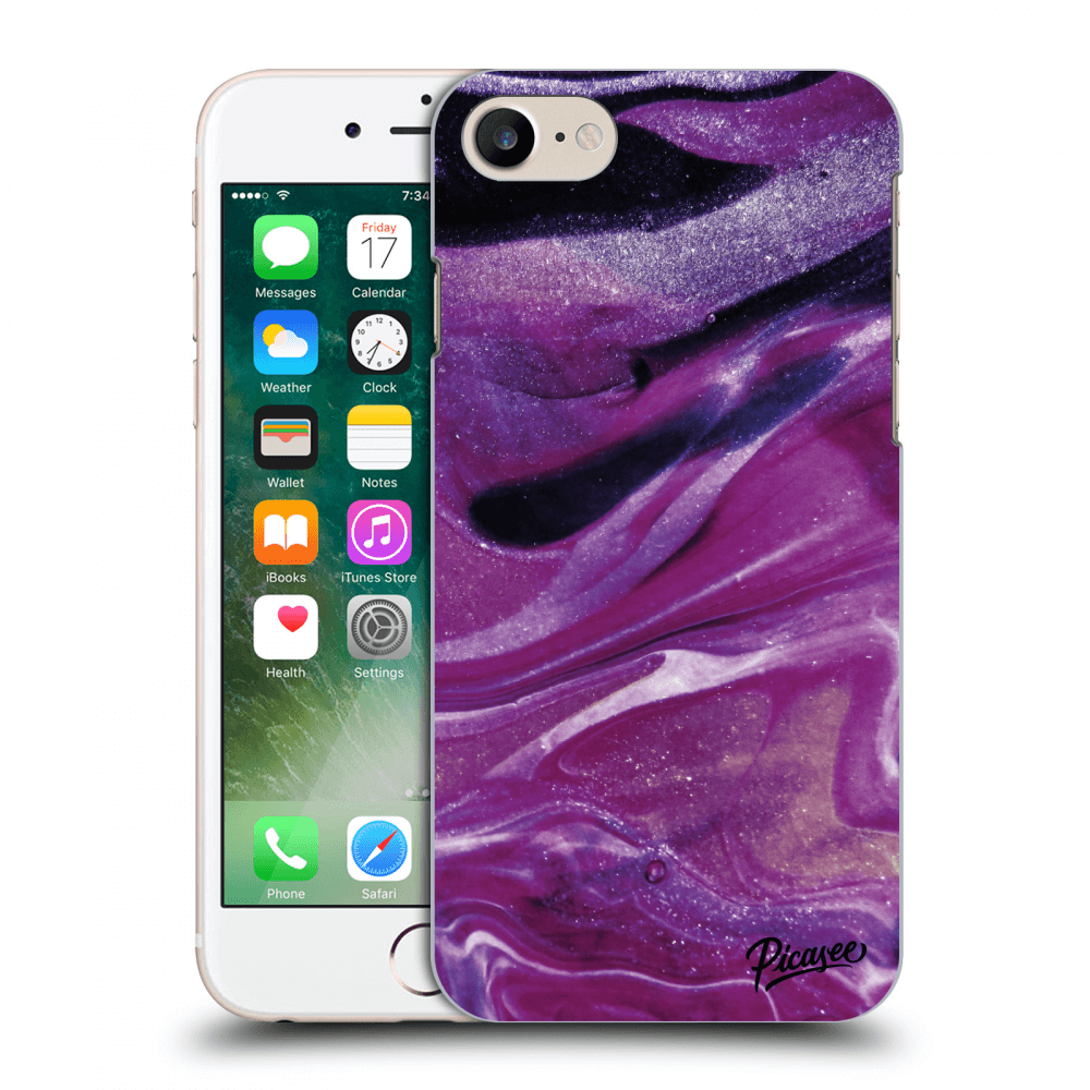 Picasee silikonowe czarne etui na Apple iPhone 7 - Purple glitter