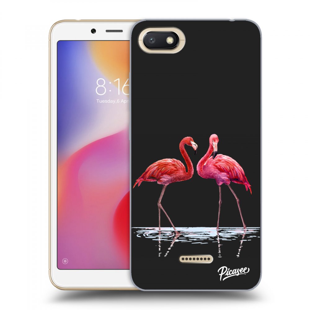 Picasee silikonowe czarne etui na Xiaomi Redmi 6A - Flamingos couple