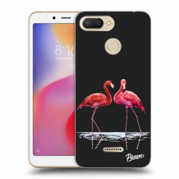 Picasee silikonowe czarne etui na Xiaomi Redmi 6 - Flamingos couple