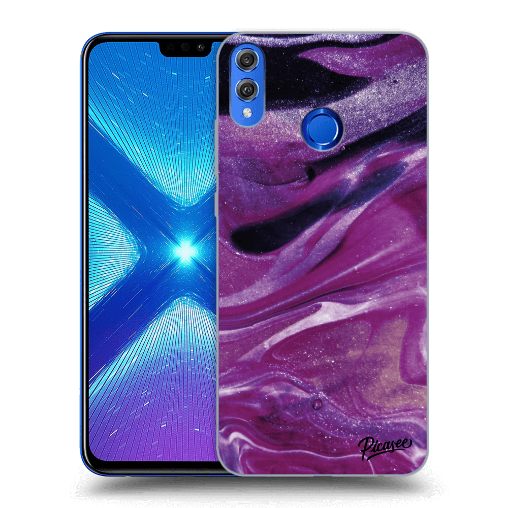 Picasee silikonowe przeźroczyste etui na Honor 8X - Purple glitter