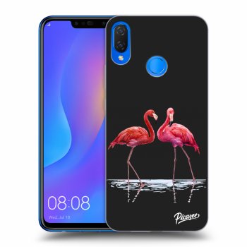 Picasee silikonowe czarne etui na Huawei Nova 3i - Flamingos couple