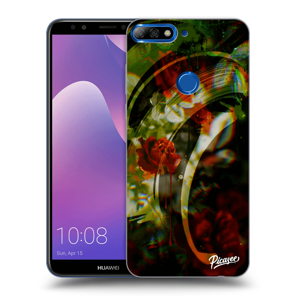 Picasee silikonowe czarne etui na Huawei Y7 Prime (2018) - Roses color