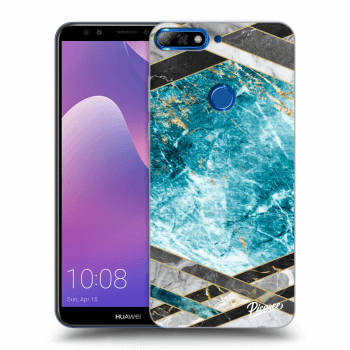 Picasee silikonowe przeźroczyste etui na Huawei Y7 Prime (2018) - Blue geometry