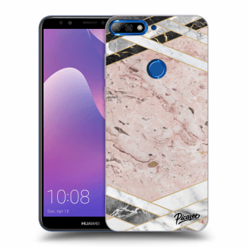 Picasee silikonowe czarne etui na Huawei Y7 Prime (2018) - Pink geometry