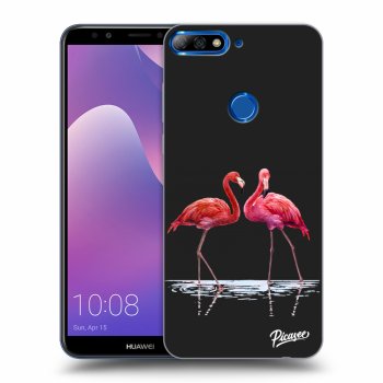 Picasee silikonowe czarne etui na Huawei Y7 Prime (2018) - Flamingos couple