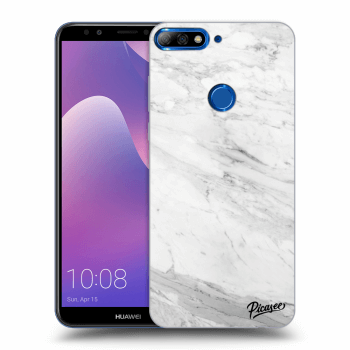 Picasee silikonowe przeźroczyste etui na Huawei Y7 Prime (2018) - White marble