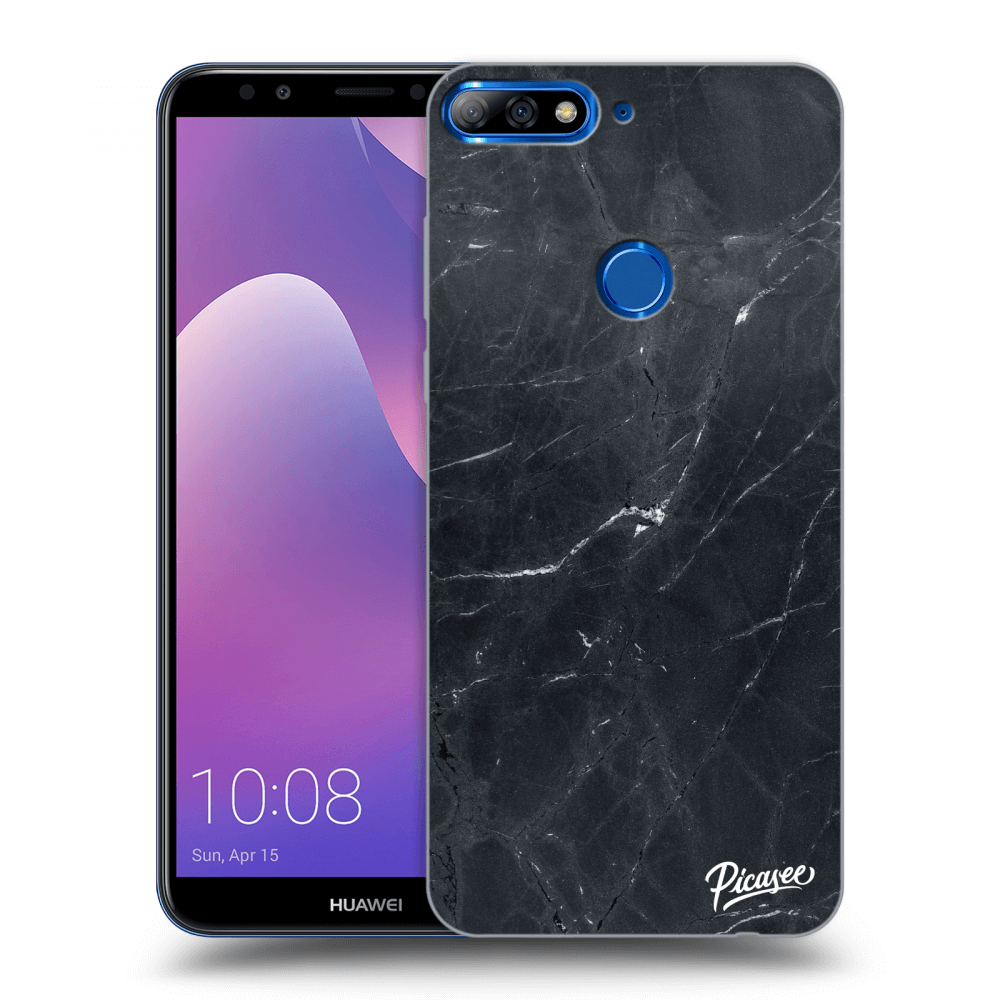 Picasee silikonowe przeźroczyste etui na Huawei Y7 Prime (2018) - Black marble