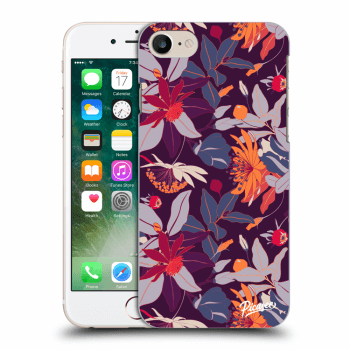 Picasee silikonowe przeźroczyste etui na Apple iPhone 8 - Purple Leaf
