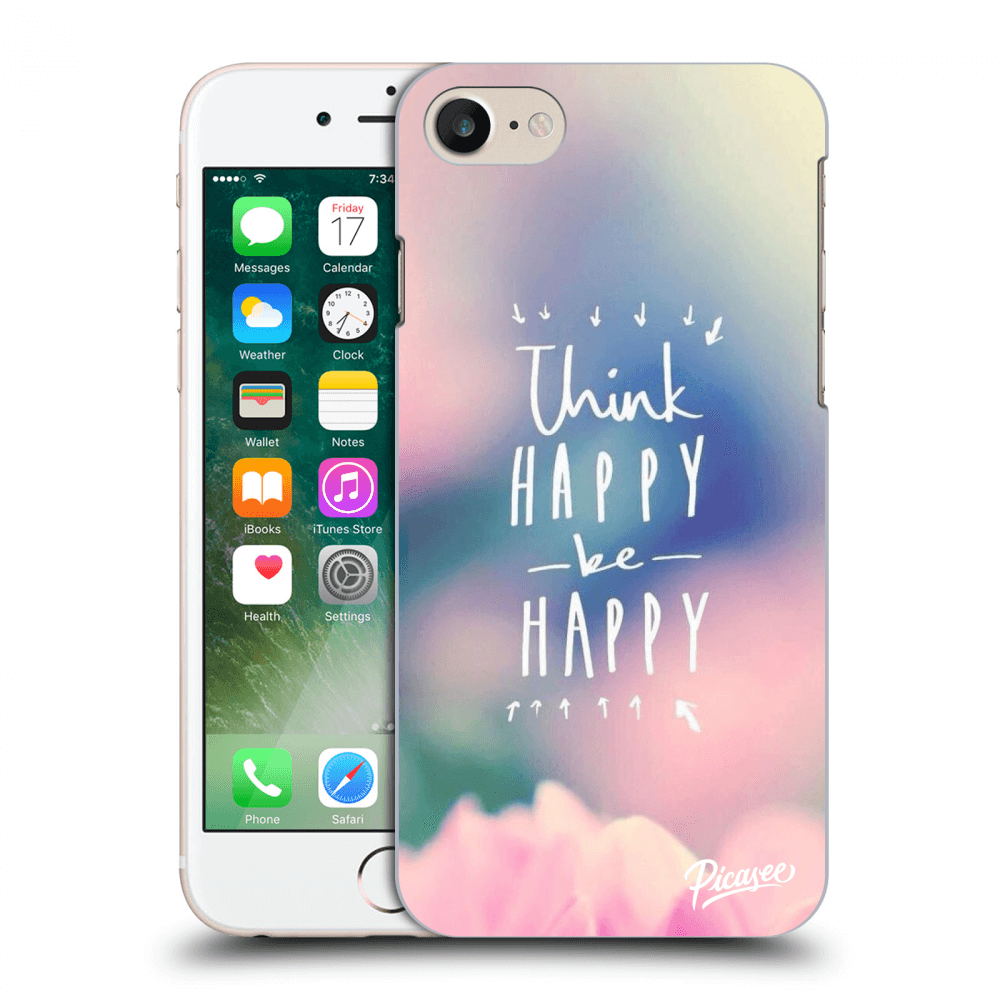 Picasee silikonowe przeźroczyste etui na Apple iPhone 8 - Think happy be happy